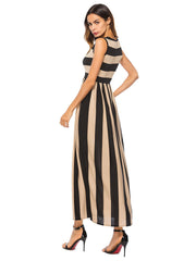 High Strech Striped Sleeveless Flared Dress Sai Feel