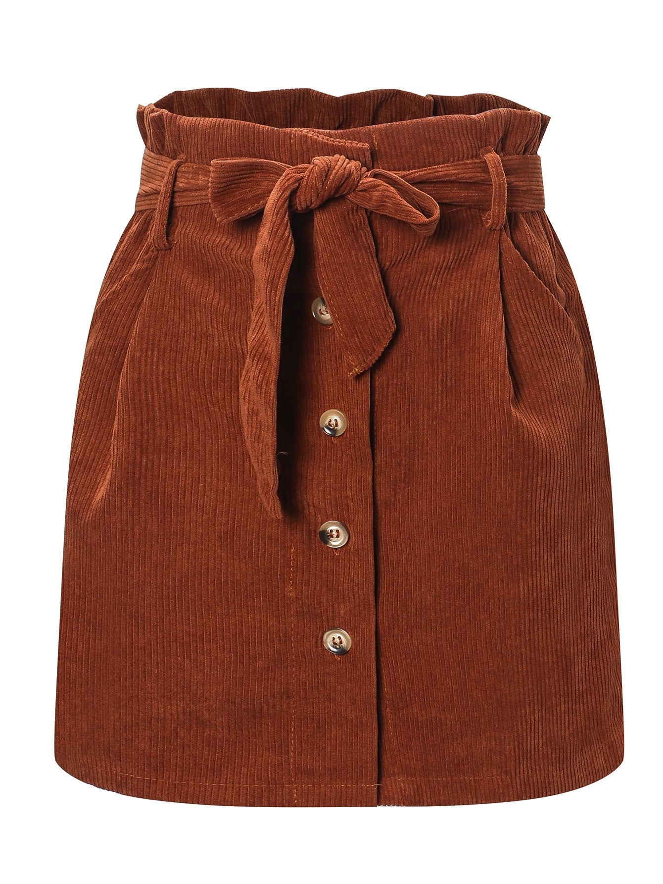 High Waist Corduroy Button Front Skirt Sai Feel