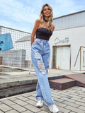 High Waist Embroidery Detail Ripped Jeans Sai Feel