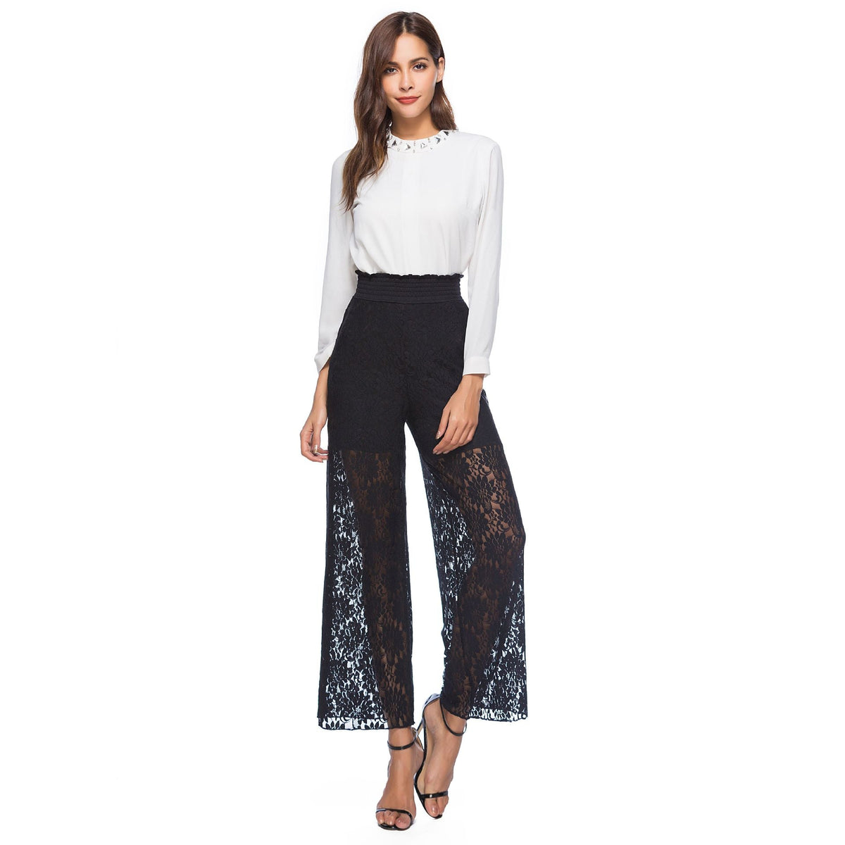 High Waist Lace Wide Leg Pants With Lining Shorts Sai Feel