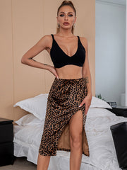 High Waist Leopard Print Slit Skirt Sai Feel