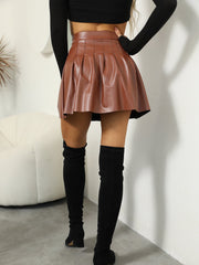 High Waist PU Leather Pleated Skirt Sai Feel