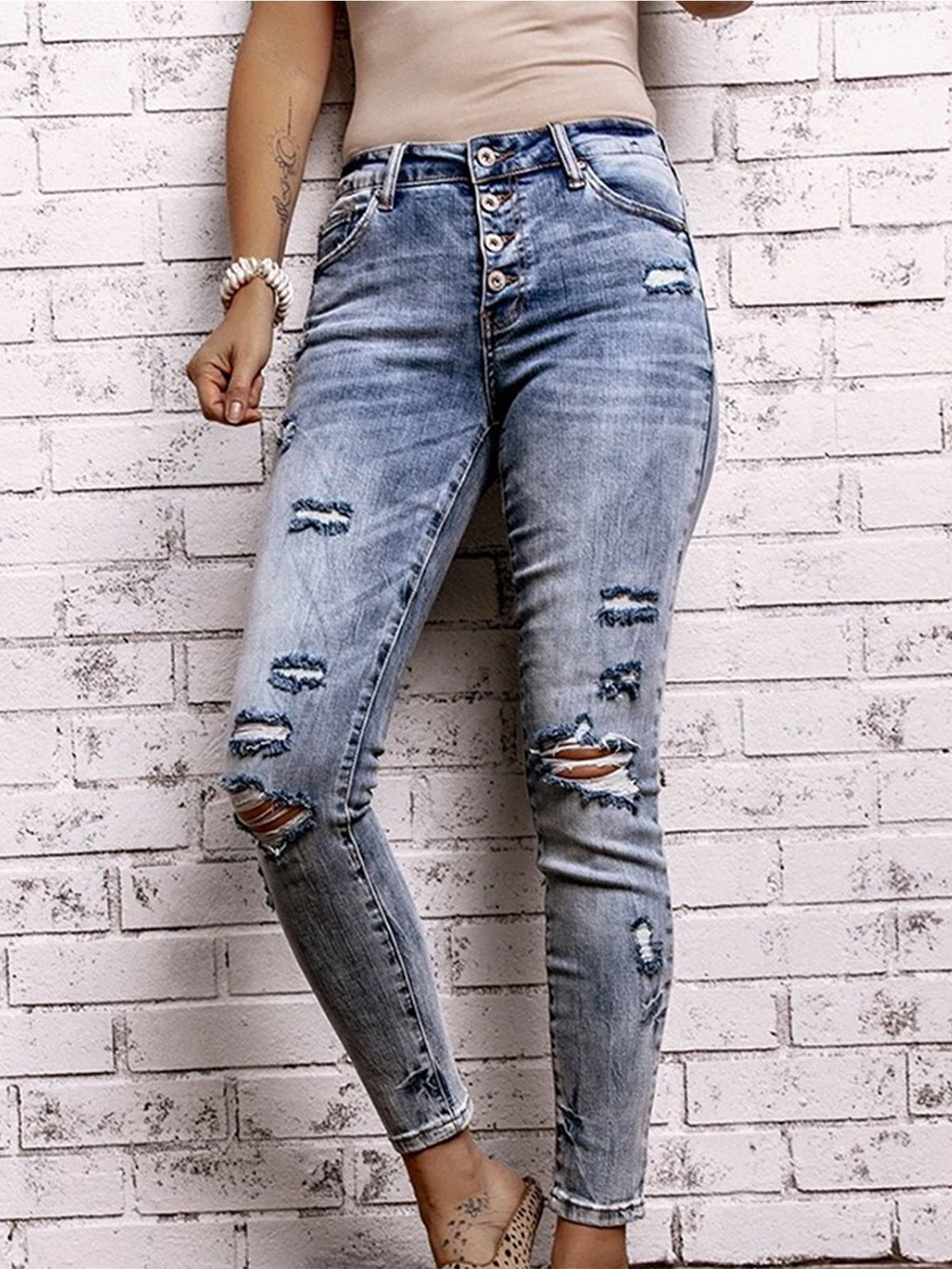 High Waist Ripped Skinny Jeans Sai Feel