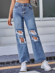 High Waist Ripped Straight Leg Jeans Sai Feel