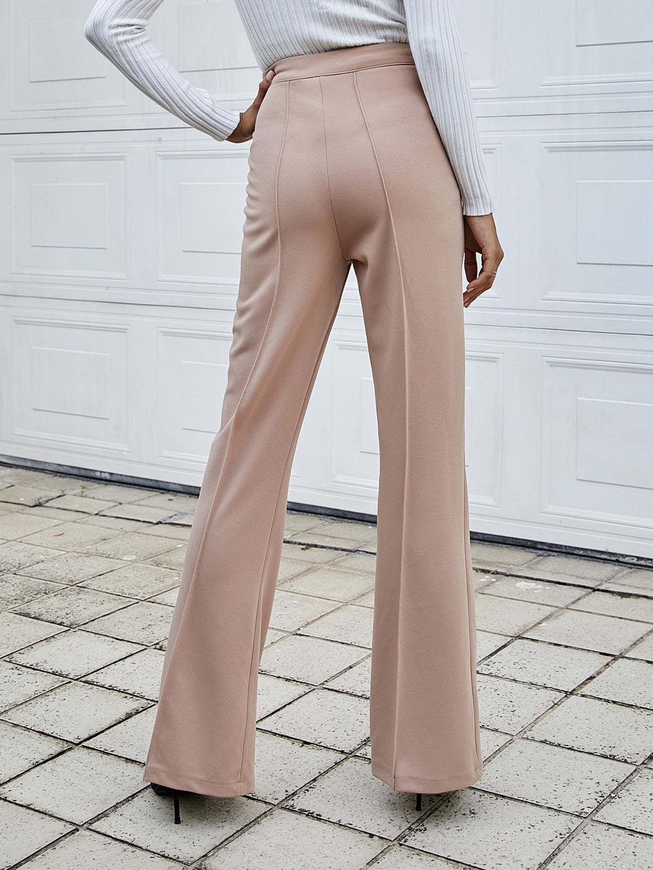 High Waist Solid Flare Leg Pants Sai Feel