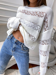 Hollow jacquard crew neck sweater Sai Feel