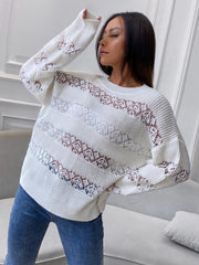 Hollow jacquard crew neck sweater Sai Feel