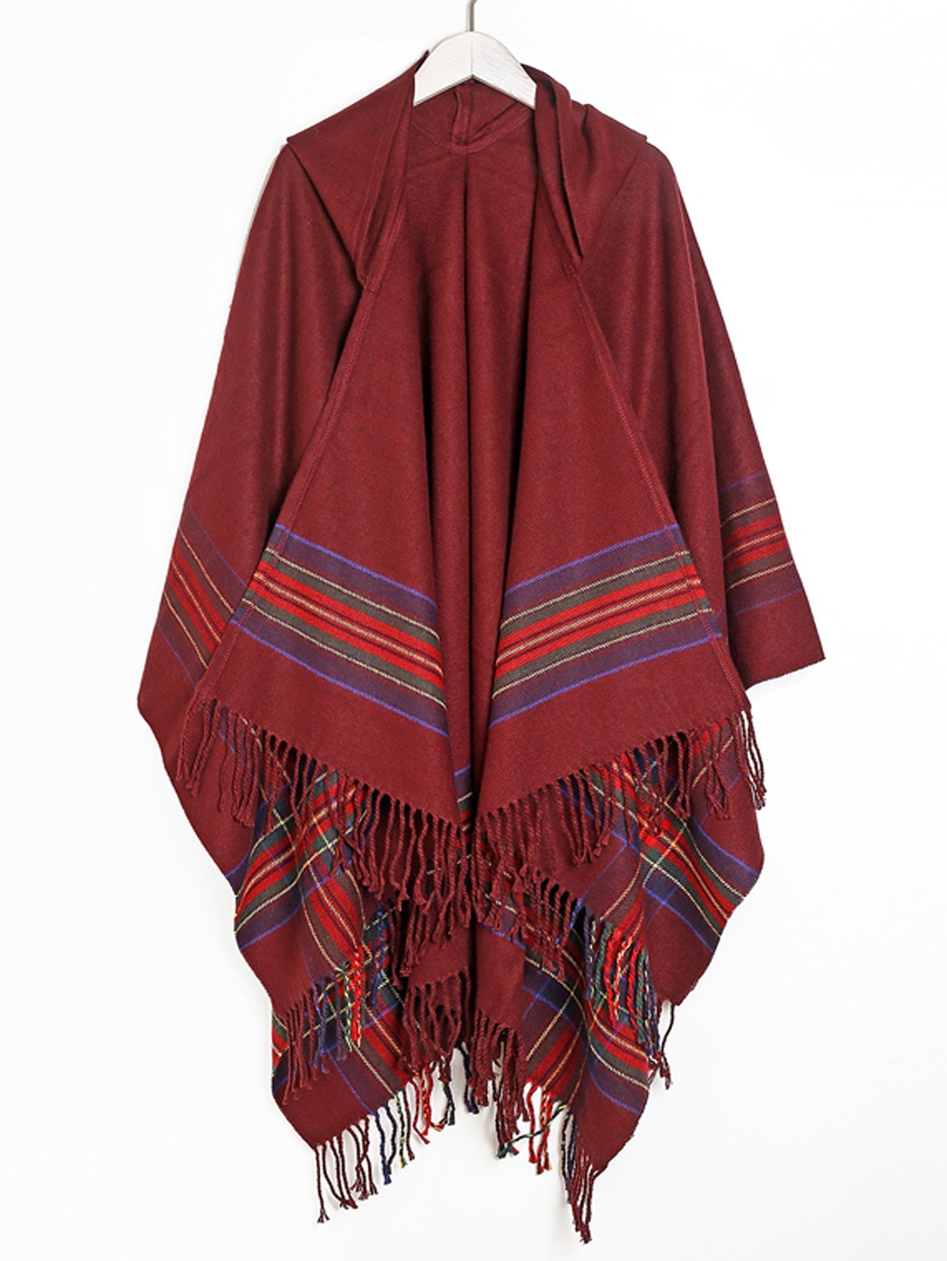 Hooded long fringed shawl Sai Feel