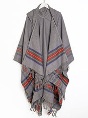 Hooded long fringed shawl Sai Feel