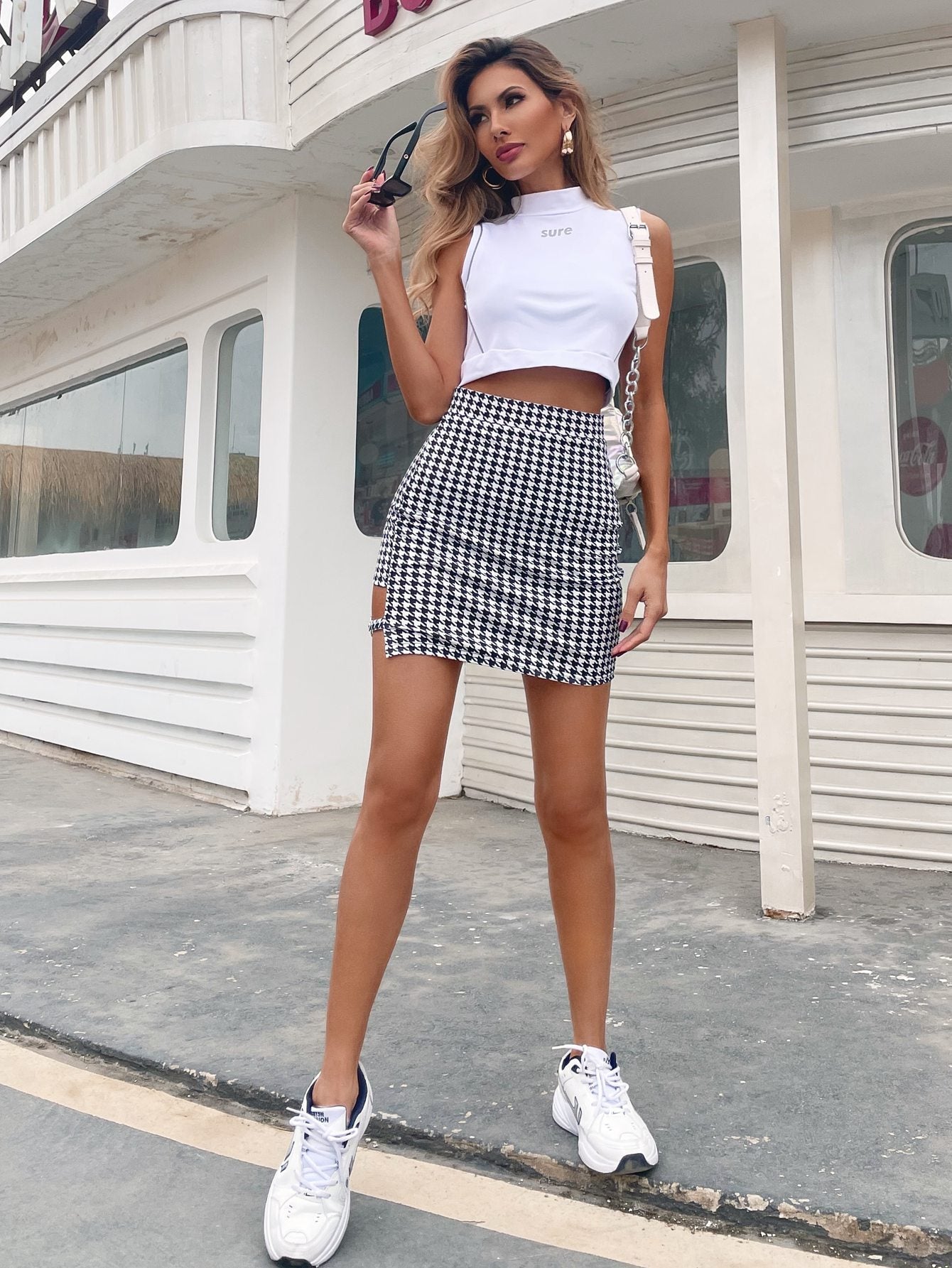 Houndstooth Bodycon Skirt Sai Feel