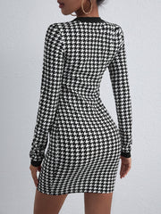 Houndstooth Button Up Bodycon Dress Sai Feel