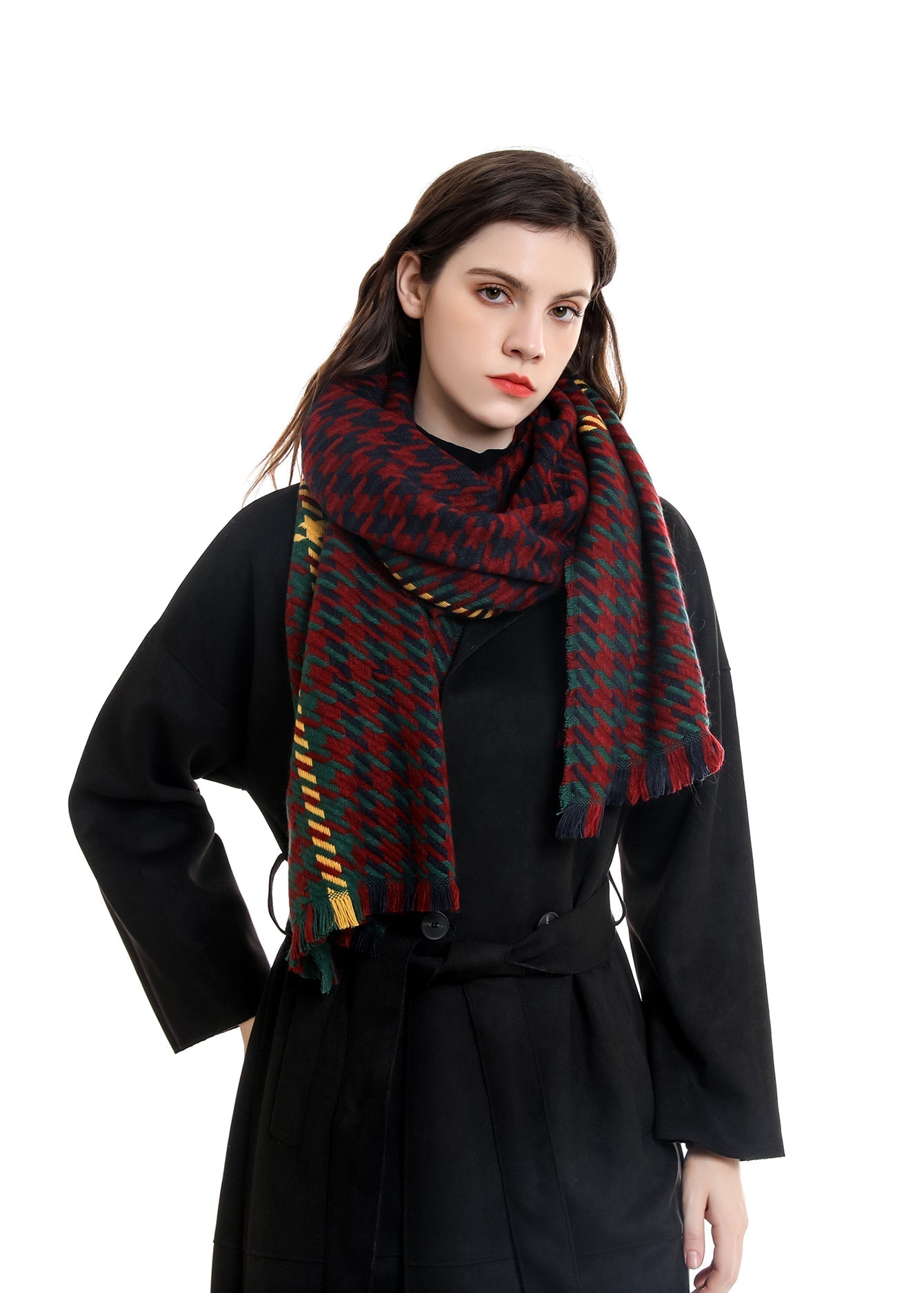 Houndstooth Fringe Scarf Sai Feel