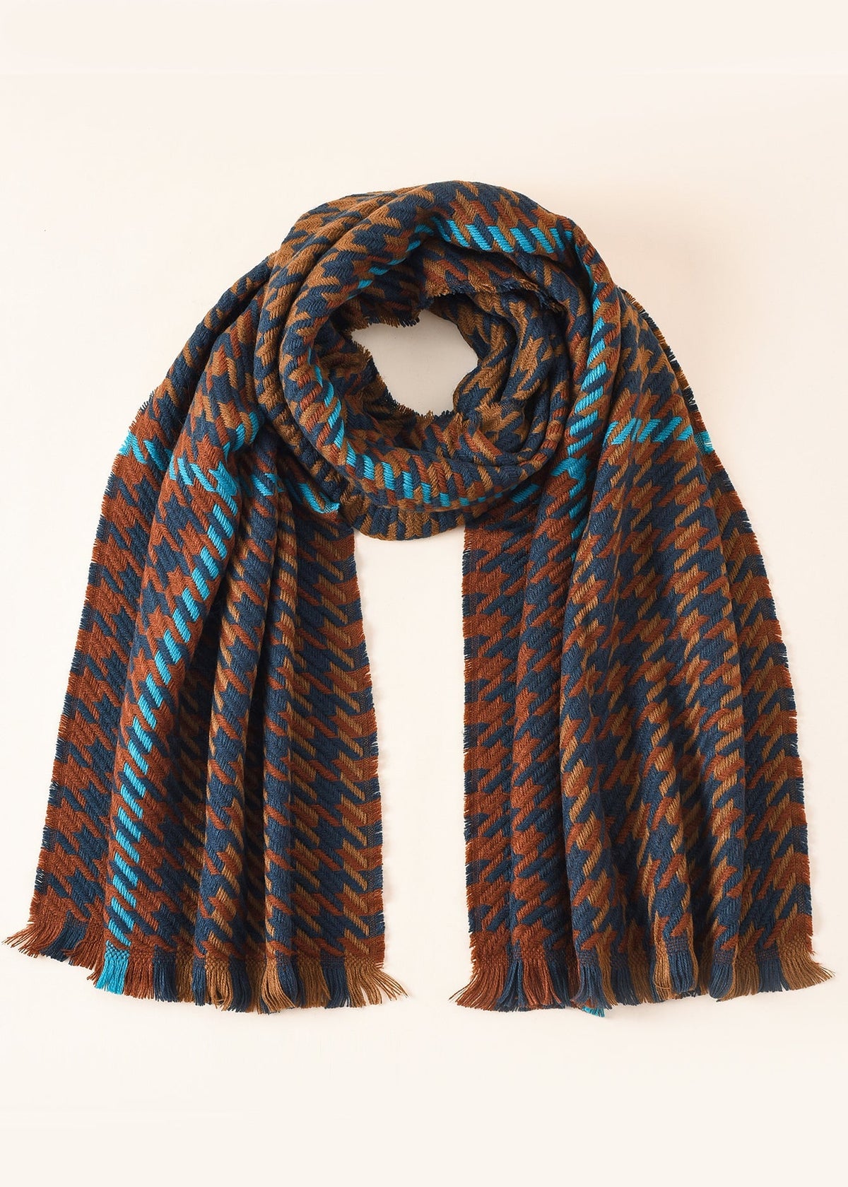 Houndstooth Fringe Scarf Sai Feel