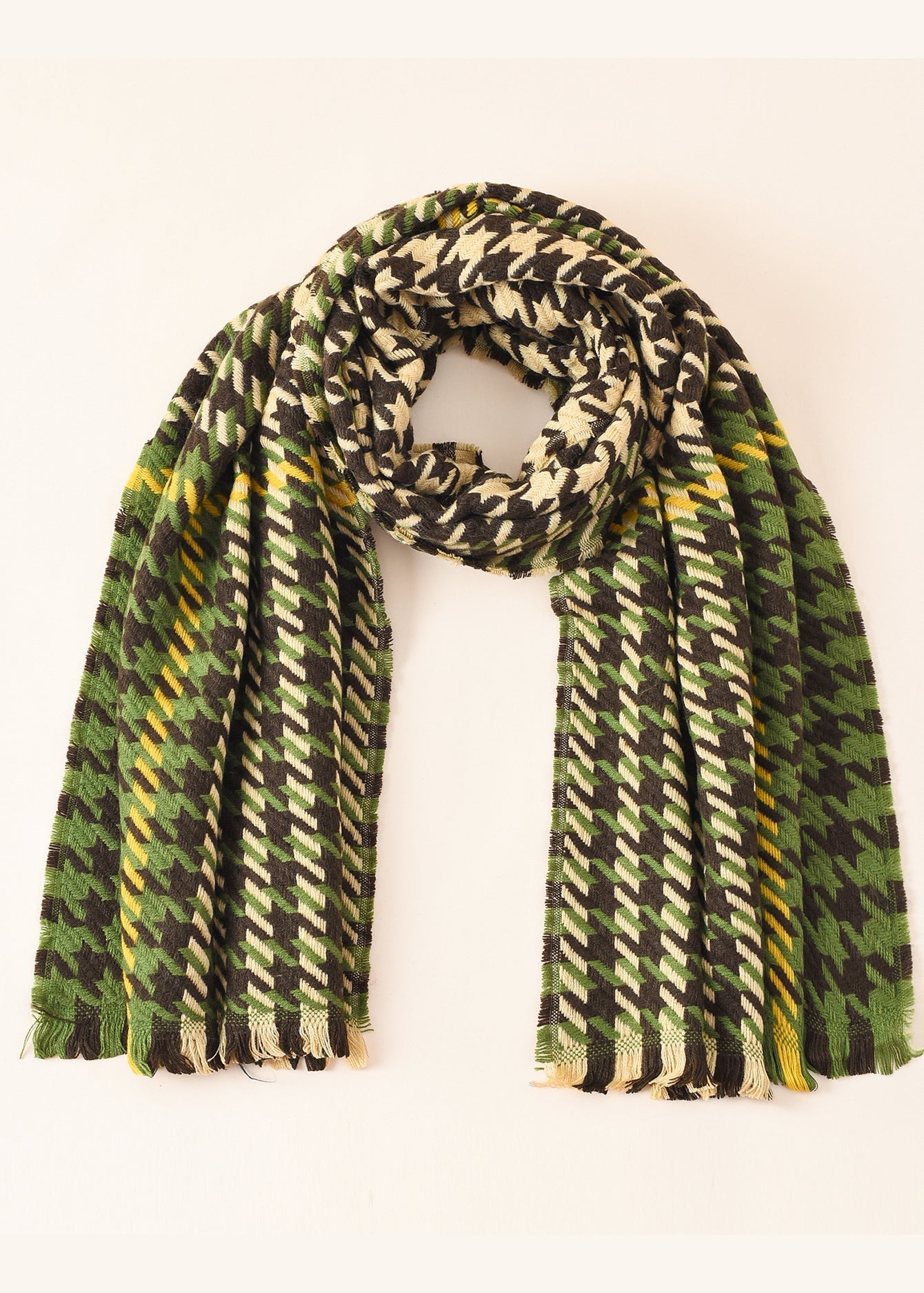 Houndstooth Fringe Scarf Sai Feel