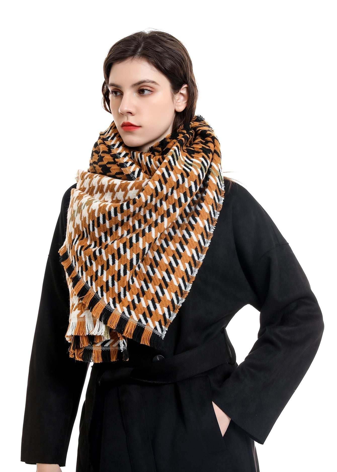 Houndstooth Fringe Scarf Sai Feel