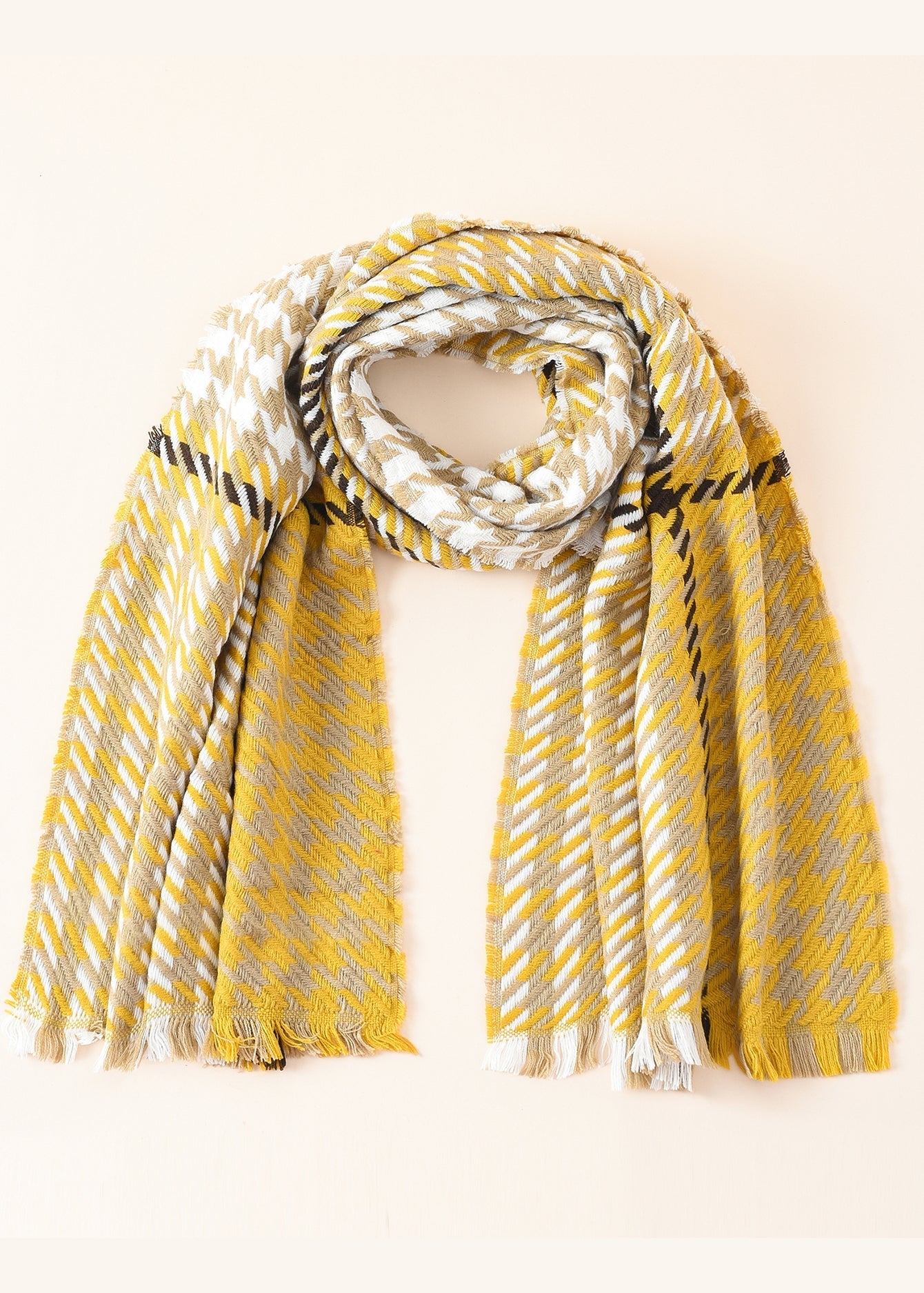 Houndstooth Fringe Scarf Sai Feel