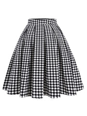 Houndstooth  Vintage Pleated A-line Midi Skirt Sai Feel