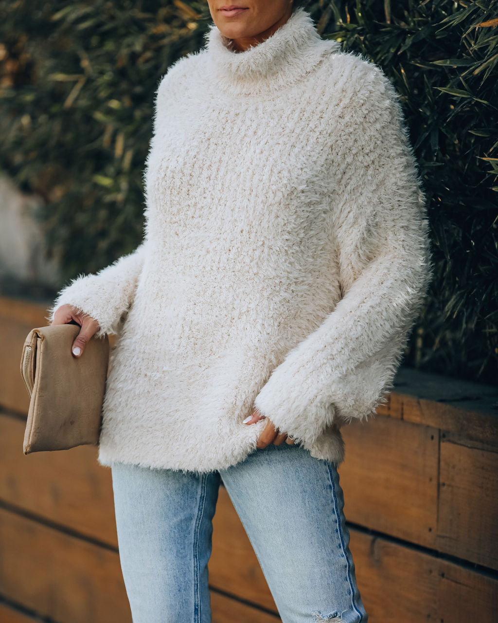 Above All Fuzzy Turtleneck Knit Sweater - Cream - FINAL SALE