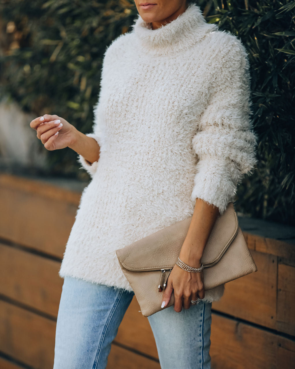 Above All Fuzzy Turtleneck Knit Sweater - Cream - FINAL SALE