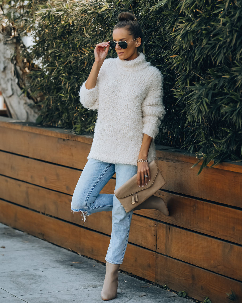 Above All Fuzzy Turtleneck Knit Sweater - Cream - FINAL SALE