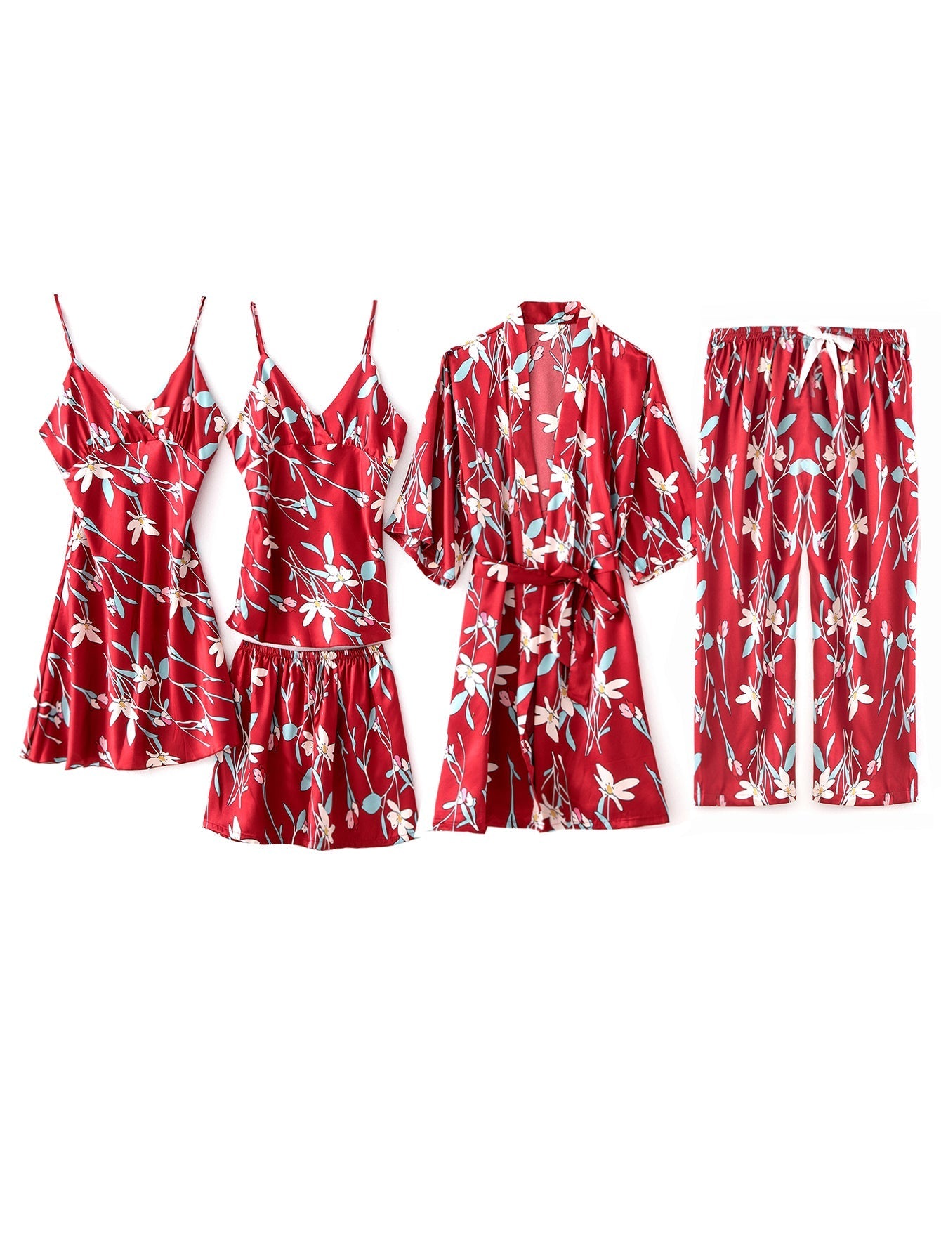 Ice pajamas 5-piece set of spring, summer and autumn sexy nightdress hanging skirt Nightgown thin women's home wear Sai Feel