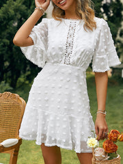 Jacquard Polka Dot Lace Fringed Dress Sai Feel