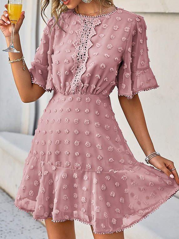 Jacquard Polka Dot Lace Fringed Dress Sai Feel