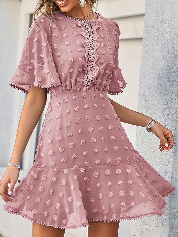 Jacquard Polka Dot Lace Fringed Dress Sai Feel