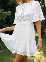 Jacquard Polka Dot Lace Fringed Dress Sai Feel