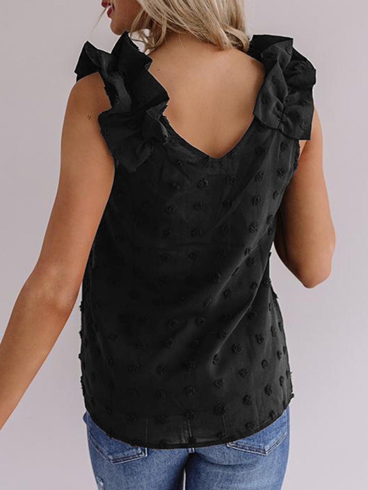 Jacquard Polka Dot Pleated Strap Tank Top Sai Feel