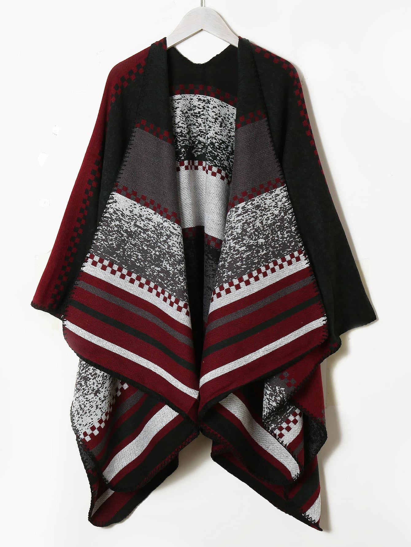 Jacquard geometric stripe acrylic cape shawl Sai Feel