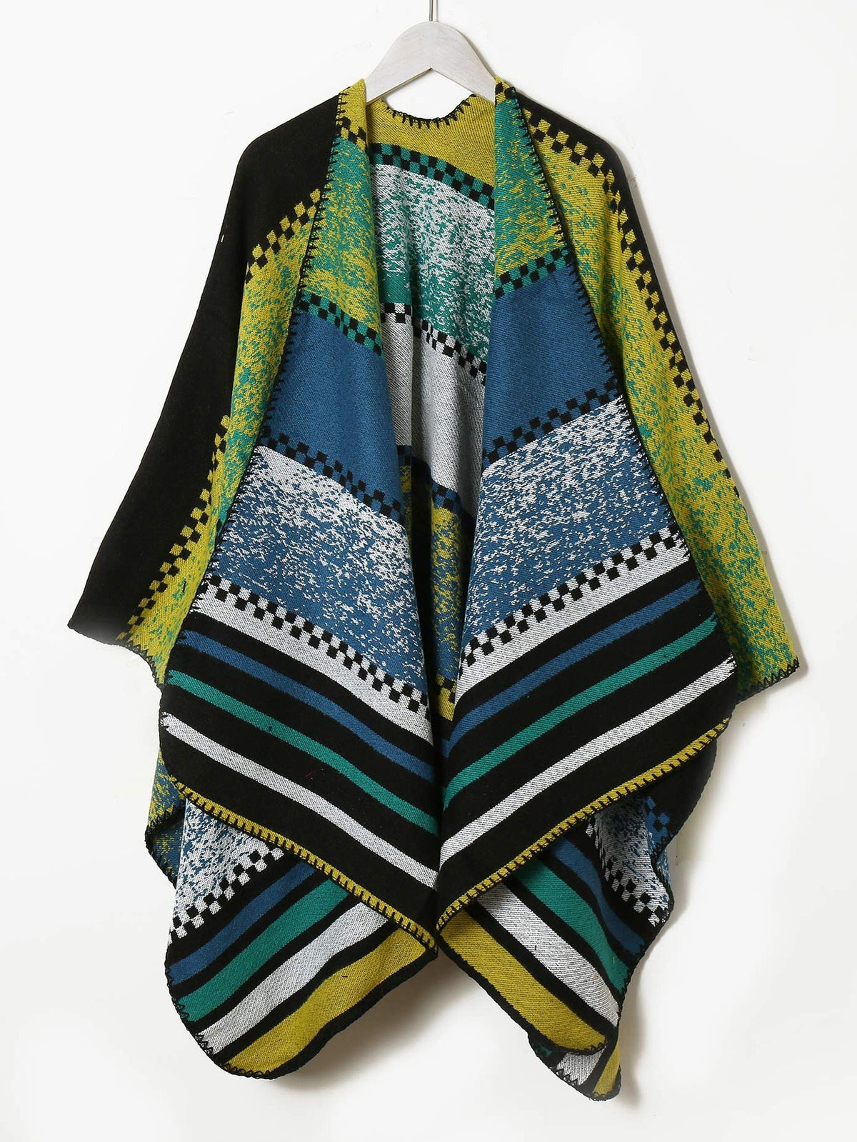 Jacquard geometric stripe acrylic cape shawl Sai Feel