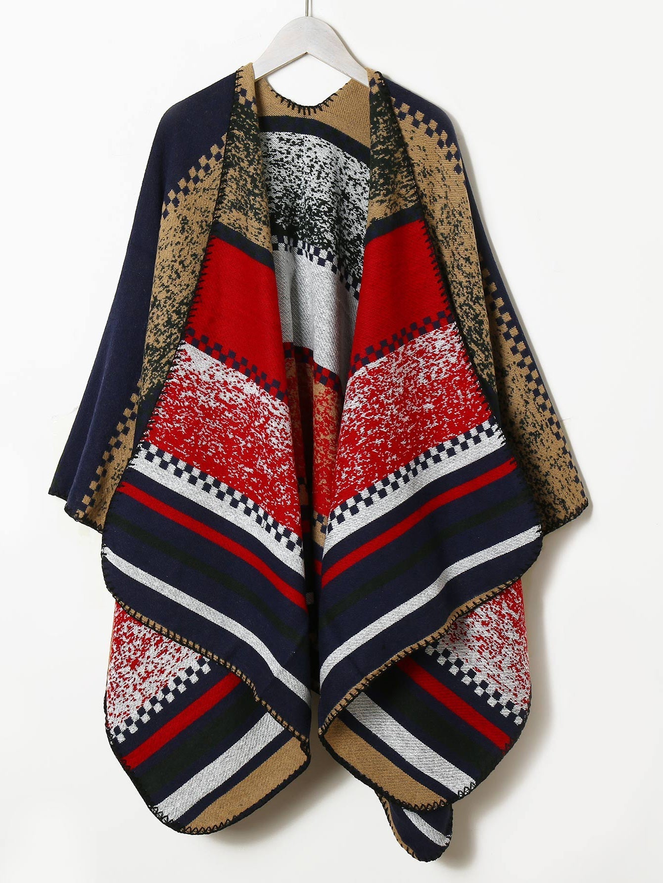 Jacquard geometric stripe acrylic cape shawl Sai Feel