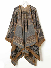 Jacquard rhomb striped acrylic cape shawl Sai Feel