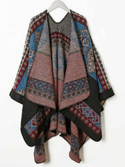 Jacquard rhomb striped acrylic cape shawl Sai Feel