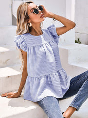 Keyhole Back Ruffle Detail Shirt