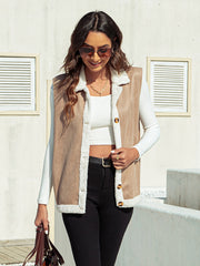 Khaki Button Front Vest Sai Feel