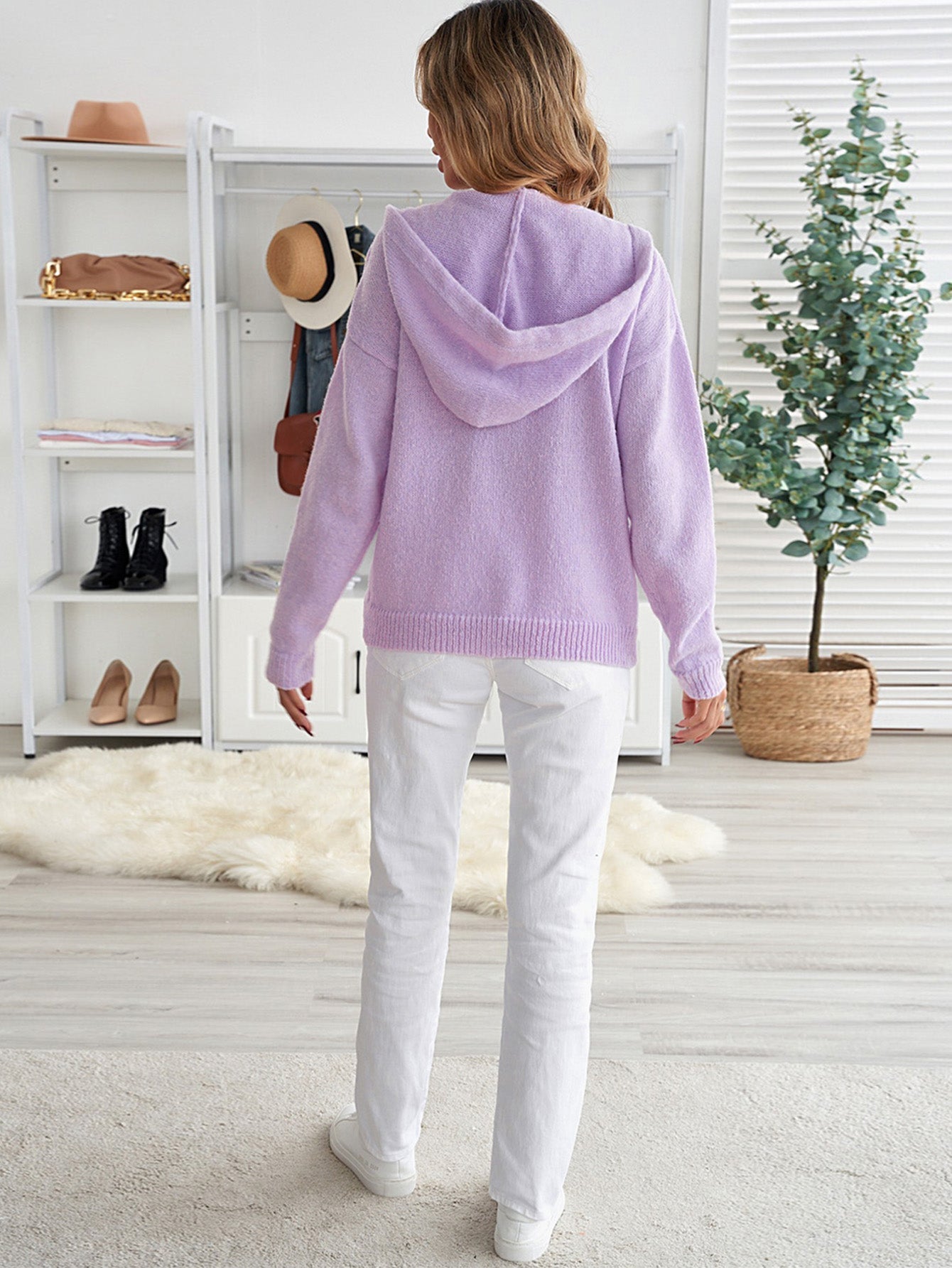 Knit Pullover Tops Buttons Down Lace Drawstring Kangaroo Pocket Long Sleeve Hooded Sweaters Sai Feel