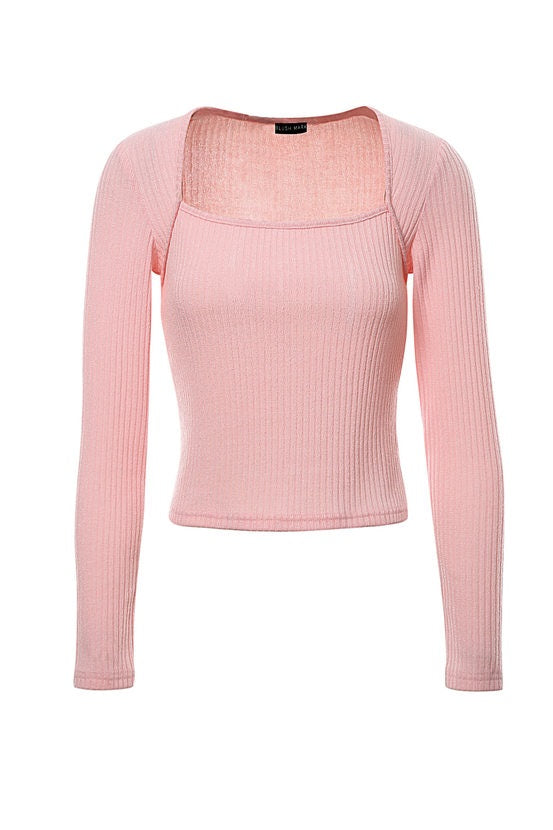 Knit Rid Square Neck Long sleeve Tee Sai Feel