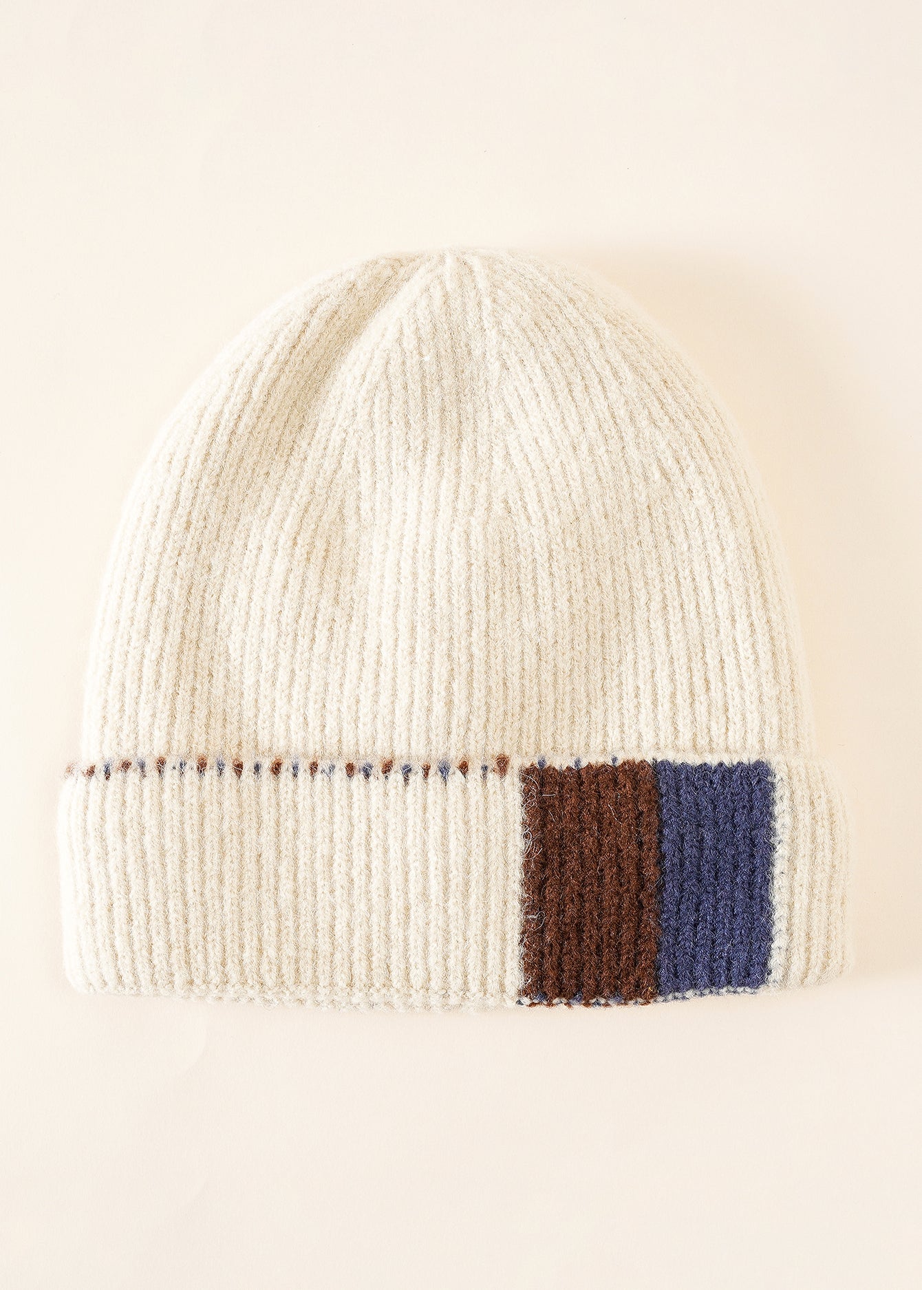 Knit Rolled Hem Beanie with Lining Sai Feel