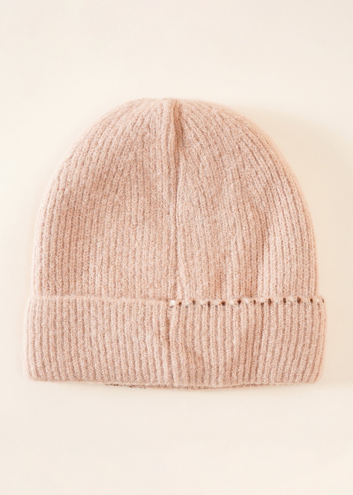 Knit Rolled Hem Beanie with Lining Sai Feel