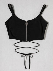 Knit Zipper up Crop Camisole with Waist Tie Sai Feel