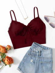 Lace Trim Tie Front Cami Crop Top Sai Feel