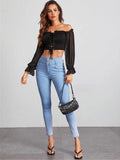 Lace Up Off Shoulder Crop Blouse Sai Feel