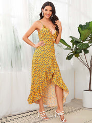Lace-up wrapped sling floral dress Sai Feel