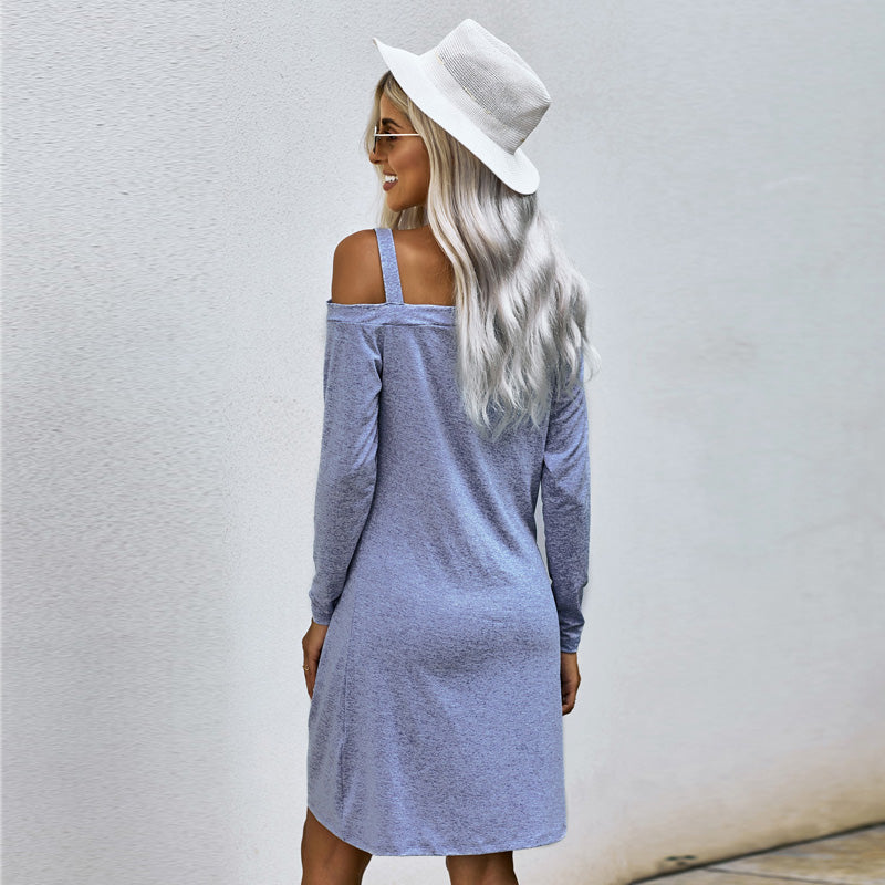 Ladies Cold Shoulder Twist Knit Mini Long Sleeve Dress Sai Feel