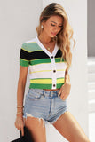Ladies Green Colorblock Knitted Crop Top Sai Feel