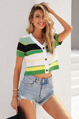 Ladies Green Colorblock Knitted Crop Top Sai Feel