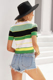 Ladies Green Colorblock Knitted Crop Top Sai Feel