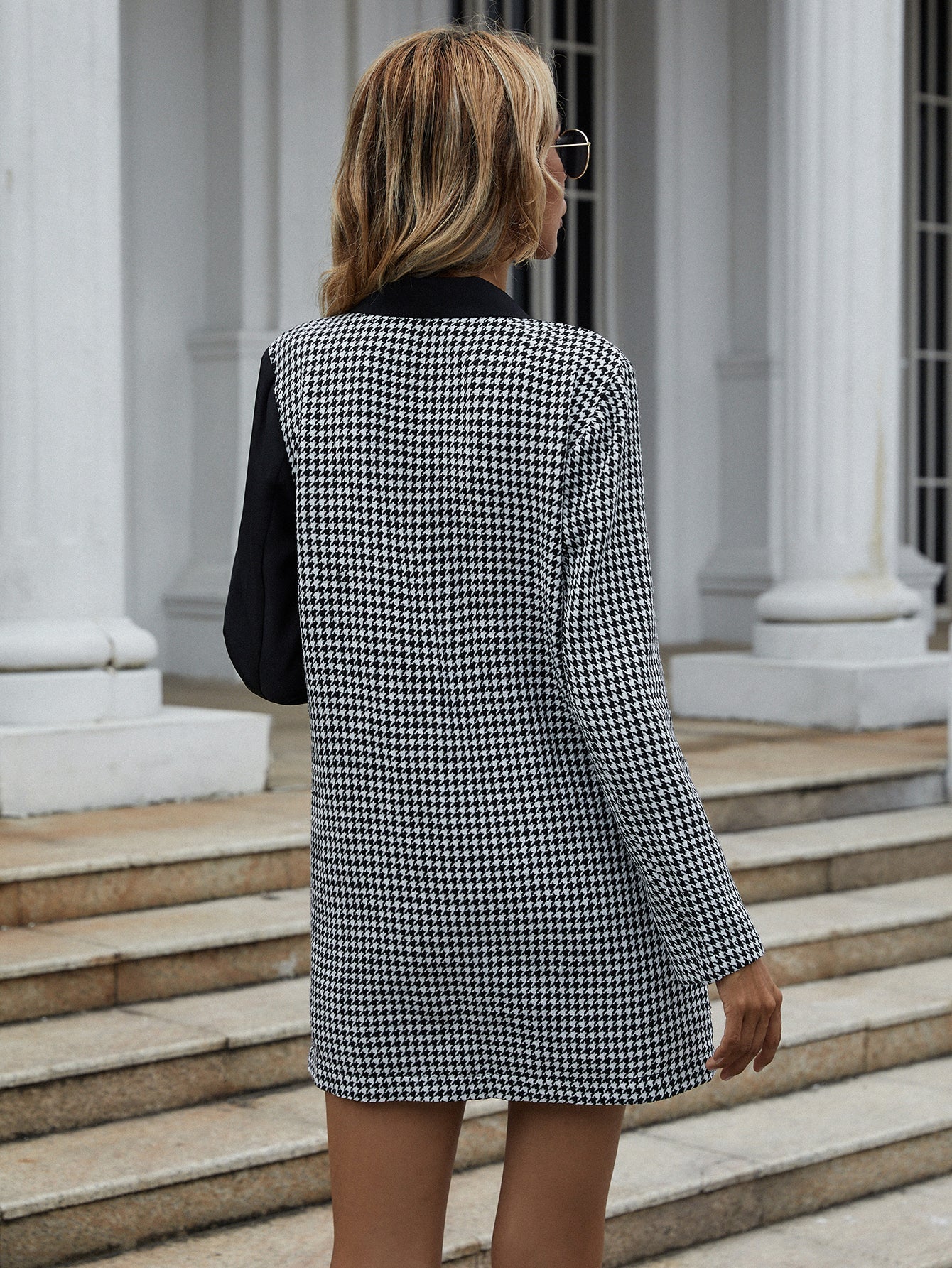 Ladies double-breasted black and white plaid blazer without belt Sai Feel